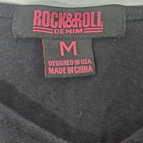 Rock & Roll Denim Chic Black Blouse with Bohemian Embroidered Floral Size M - Picture 9 of 15